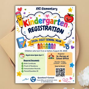 Pre-K Registration Flyer Template, Preschool Enrollment Poster, Daycare Open House Leaflet, Editable School Admission Flyer,Digital Download editable flyer,preschool enroll,pre k enrollment,pre k flyer,prek registration,canva school flyer,early learning,school printable,school template,preschool flyer,registration sign,enrollment poster,daycare flyer Kindergarten Enrollment Flyer: Editable School Template (CANVA Template). Meet the Teacher Kindergarten Enrollment Registration Flyer, Editable