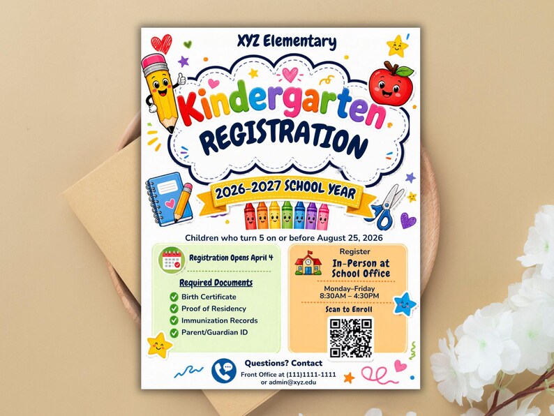 Pre-K Registration Flyer Template, Preschool Enrollment Poster, Daycare Open House Leaflet, Editable School Admission Flyer,Digital Download editable flyer,preschool enroll,pre k enrollment,pre k flyer,prek registration,canva school flyer,early learning,school printable,school template,preschool flyer,registration sign,enrollment poster,daycare flyer Kindergarten Enrollment Flyer: Editable School Template (CANVA Template). Meet the Teacher Kindergarten Enrollment Registration Flyer, Editable