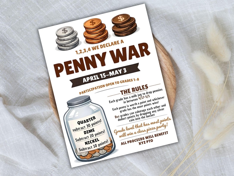 Penny War Flyer Editable Template, Coin Drive Fundraiser, Canva ...