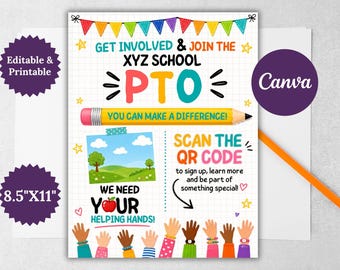 PTA PTO Elections Flyer | Editable Volunteer Recruitment Poster (Canva Template)