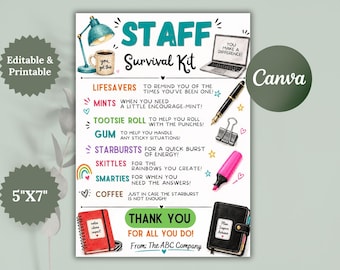 Staff Survival Kit Gift Tag Printable, Thank You Staff Appreciation Survival Kit Tags, Staff Gift Tag