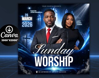 Editable Sunday Worship Church Flyer Template, Church Event Canva Flyer, Religious Service Invitation, Gospel Prayer Flyer