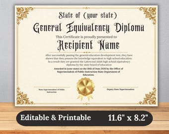 GED Diploma Certificate Template with Seal (Canva)