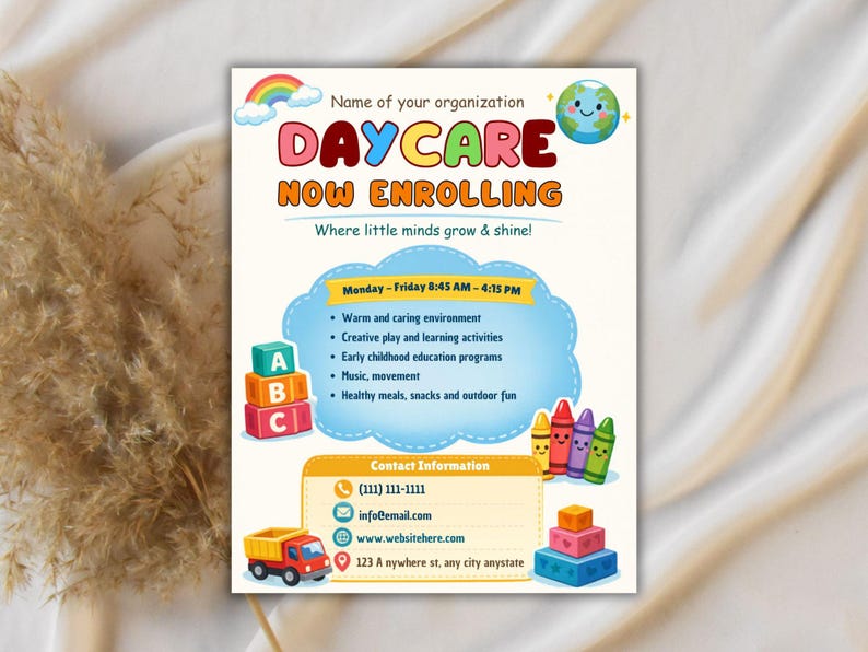Colorful Daycare Flyer Canva Template Editable Preschool Marketing ...
