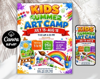 Kids Summer Art Camp Flyer: Editable Template (Digital Download)