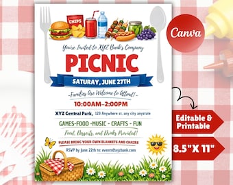Company Picnic Flyer Editable Template, Work Appreciation Party, Canva
