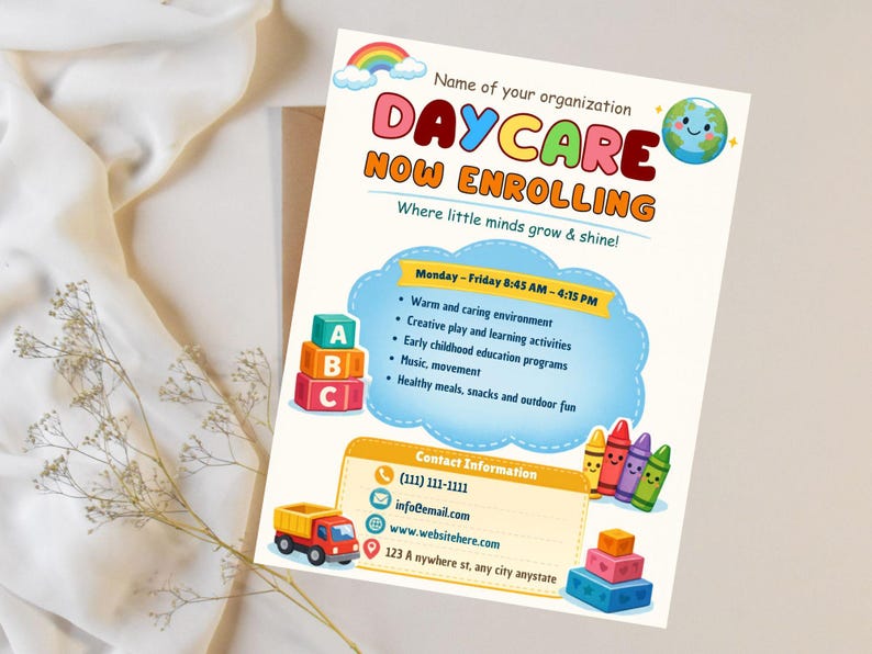 Colorful Daycare Flyer Canva Template Editable Preschool Marketing ...