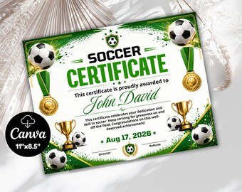 Custom Soccer Certificate Template Bundle, Editable Sport Award Certificate for Best Coach, Best Player, Team Gift Idea MVP & Player Award
