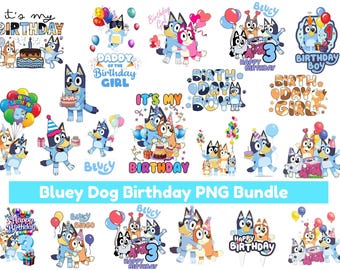 Blue Dog Birthday PNG Clipart Bundle, Family Theme (Digital Download)