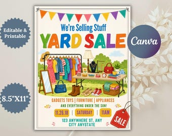 Editable Yard Sale Flyer Template | Canva Design for Community Events | Garage Sale Sign | Community Rummage Sale Flyer