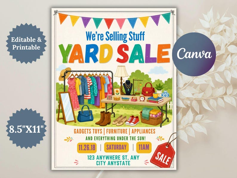 Fillable Rummage Sale Signs Editable Yard Sale Flyer Template | Canva Design for Community Events ...