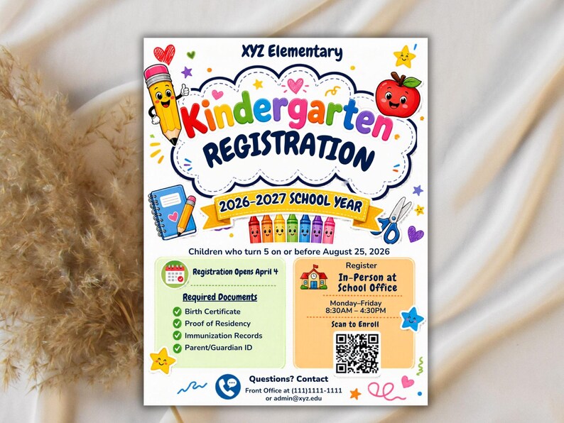 Pre-K Registration Flyer Template, Preschool Enrollment Poster, Daycare Open House Leaflet, Editable School Admission Flyer,Digital Download editable flyer,preschool enroll,pre k enrollment,pre k flyer,prek registration,canva school flyer,early learning,school printable,school template,preschool flyer,registration sign,enrollment poster,daycare flyer Kindergarten Enrollment Flyer: Editable School Template (CANVA Template). Meet the Teacher Kindergarten Enrollment Registration Flyer, Editable