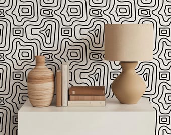 Abstract Geometric Line Wallpaper – Minimalist Black White Scandinavian Home Decor