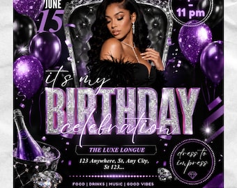Purple Cancer Birthday Flyer, Cancer Bash Flyer, Birthday flyer, Party Flyer,Celebration Flyer, Birthday Event,Purple Birthday