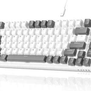 AJAZZ AK820 Wired Mechanical Keyboard, 75% Gaming Keyboard with Volume Control Knob, PBT Keycaps, 82 Keys, Five-Layer Sound Insulation Pad,