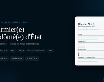 Template CV Infirmier IDE ATS 2026 | Soins généraux Urgences Bloc | Word Pdf Français | Afgsu Dpi