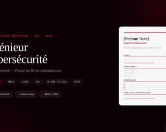 Template CV Cybersécurité Défensive Soc Grc ATS 2026 | ISO 27001 Nis2 Siem Rgpd | Word Pdf Français