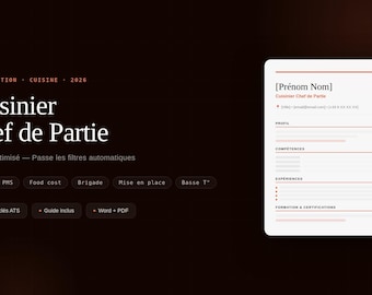 Lebenslauf-Vorlage für Chef de Partie (ATS 2026) | HACCP-konforme Gastronomie | Word/PDF | Französisches Restaurant