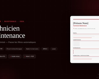 Vorlage für einen Lebenslauf als Industriemechaniker (ATS 2026) | CMMS- und TPM-Zertifizierungen | Word, PDF, Französisch