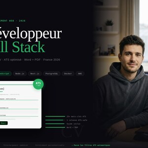 Full Stack Developer CV Template ATS 2026 | React TypeScript Node.js Python | Word PDF French