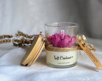 Candela fatta a mano in cera di soia | Vaso in vetro con tappo in legno | Regalo elegante donna |Bomboniera | Shabby chic | Decorazione casa