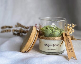 Handgemaakte sojawaskaars | Glazen pot met houten deksel | Elegant cadeau voor vrouwen | Huwelijksbedankje | Shabby chic | Woondecoratie