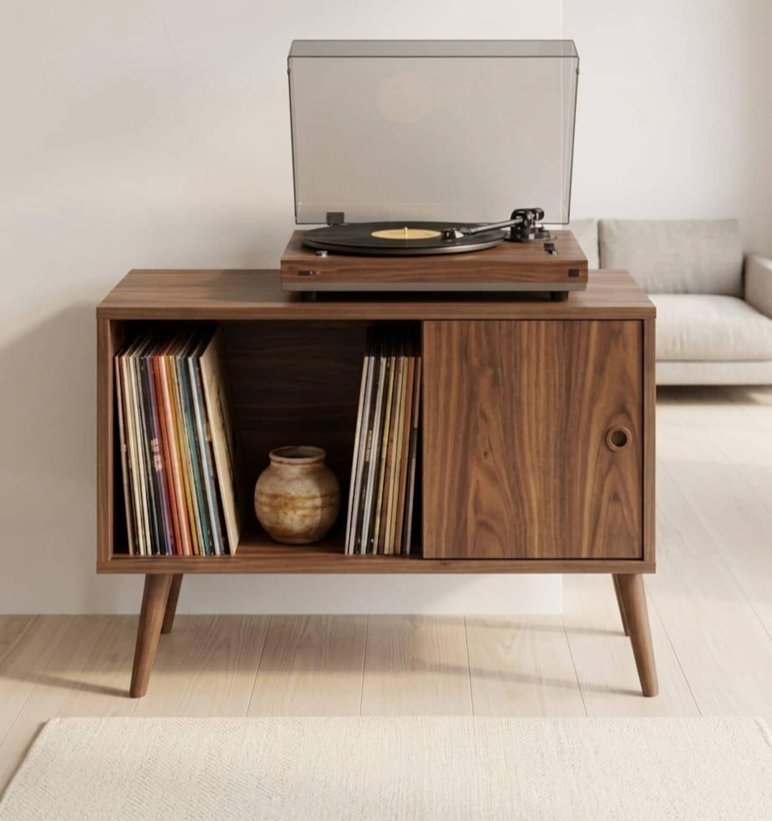Mid Century Modern Record Player Stand With Vinyl Storage Cabinet - Etsy
