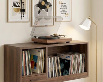 Soporte para tocadiscos de vinilo de estilo moderno de mediados de siglo, estante de almacenamiento minimalista