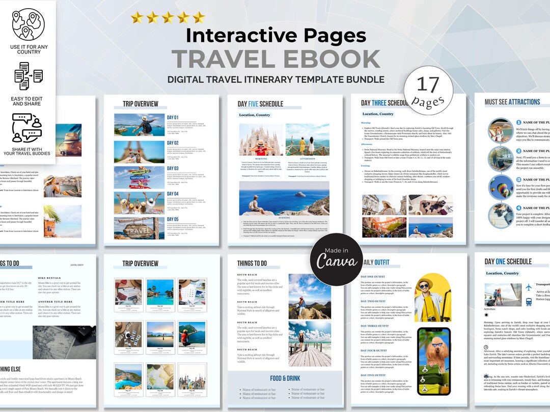 Travel Ebook, Printable Travel Guide, Editable Digital Travel Journal ...