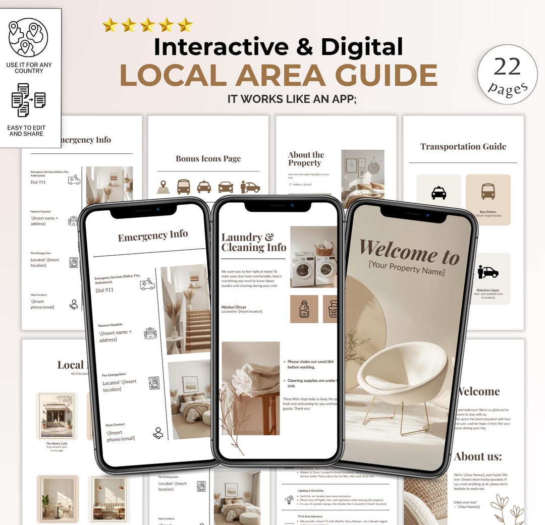 Local Area Guide Template | Airbnb Guest Welcome Guide | Printable City ...