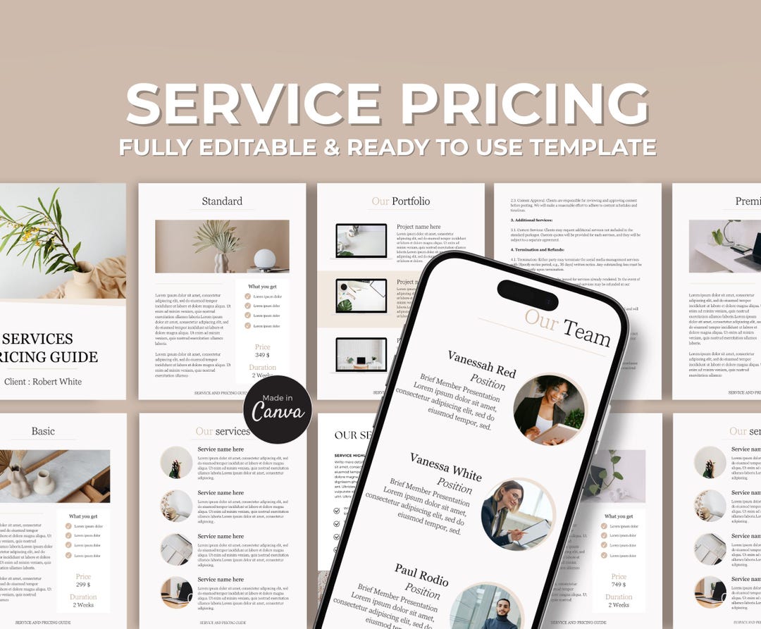 Service Pricing Guide Template, Editable Rate Sheet, Printable Business ...