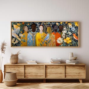 Eclectic Portrait Floral Canvas Wall Art Colorful Figures Modern Boho Statement Painting