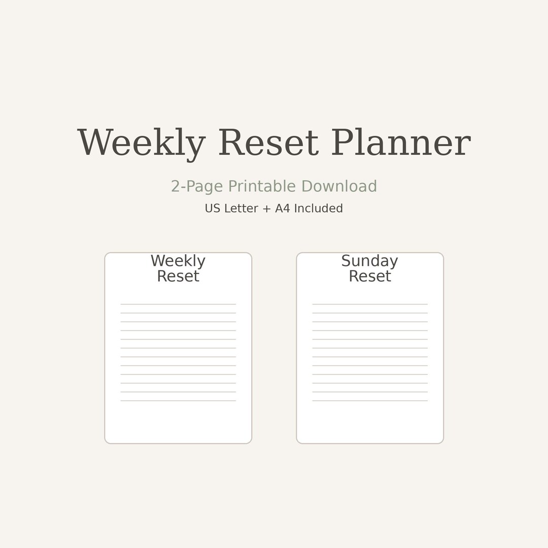 Weekly Reset Planner Printable | Sunday Reset Checklist | Minimal ...