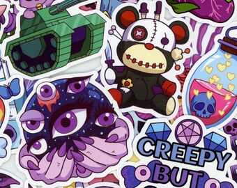 Cute Goth Sticker Pack, Pastel Goth Kawaii Creepy Cute Stickers for Water Bottle Laptop, Spooky Dark Aesthetic Skull Decals, Alt Goth Gift