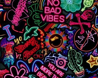 Neon Sticker Pack, Graffiti Aesthetic Waterproof Vinyl Stickers for Laptop & Water Bottle, Colorful Teen Girl Stickers, Bulk Sticker Set