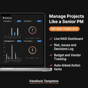 Project Management Dashboard | Notion Template | RAID Log | Risk Register | Budget Tracker | Instant Download