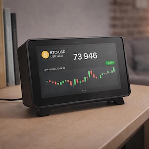 Bitcoin Price Ticker 7" Live BTC ETH Desk Display – Touchscreen Crypto Clock, Weather Station