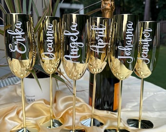 Bridesmaids custom champagne flute Wedding gift Bachelorette party favor Personalized Champagne Flute Special Occasion Gift Bridal Shower