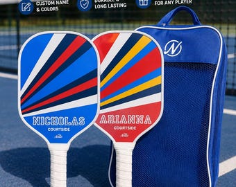 Ensemble de raquettes de pickleball personnalisées, raquettes avec noms personnalisés, raquettes de pickleball assorties pour un cadeau de couple