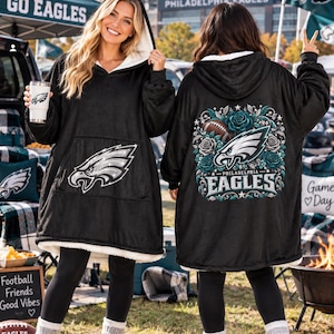 Philadelphia Eagles Floral Logo Hooded Blanket | NFL Team Oversized Hoodie Blanket