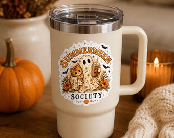 Summerween Society Sticker | Kiss-Cut Halloween Cat Ghost Sticker