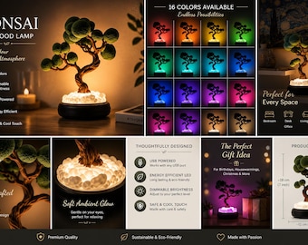 Bonsai LED Mood Lamp 16 Colors RGB Ambient Light USB Powered Unique 3D Printed Desk Lamp Cozy Home Decor Perfect Gift