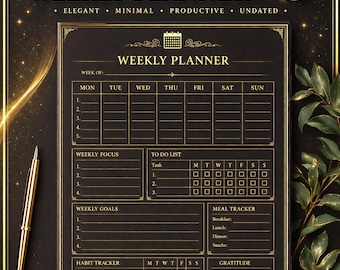 Luxury Weekly Planner Printable A4A5/BlackGold Minimalist Planner/Planner PDF/ Productivity Planner/Digital Download/Good Notes Planner