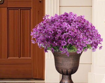 Artificial Outdoor Flowers UV Resistant Purple Faux Silk Plants Porch Planter Decor