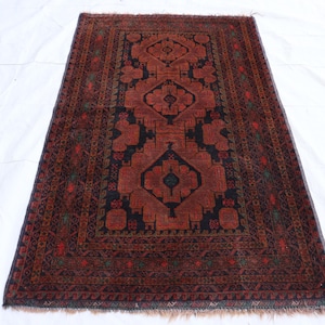 Alfombra de 4 x 7 pies, alfombra afgana de lana, alfombra turcomana de lana, alfombra hecha a mano, alfombra tribal, alfombra para vestíbulo, alfombra para pasillo, alfombra para escaleras.