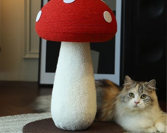 Red Mushroom Cat Scratching Post, Sisal Cat Scratcher for Indoor Cats