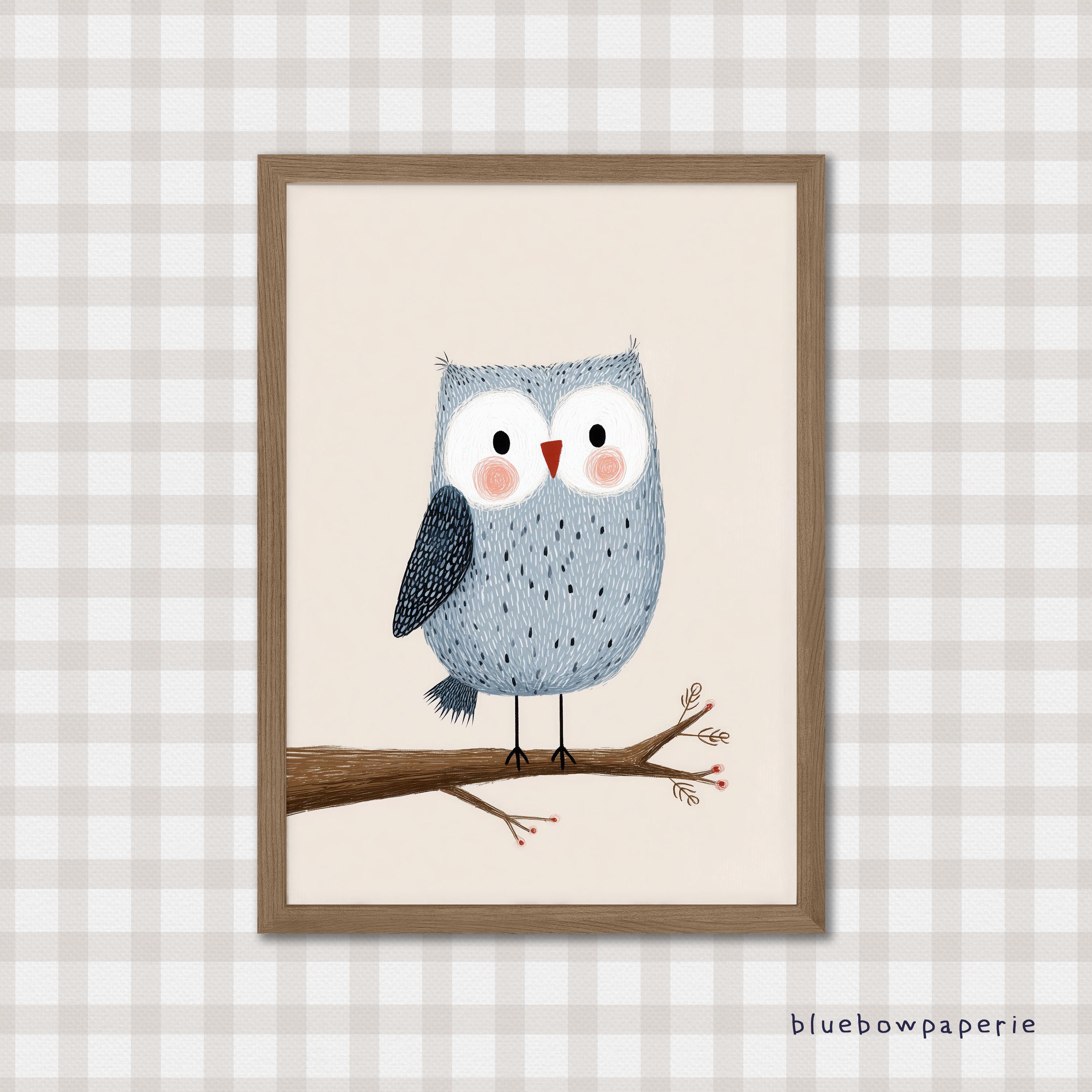 Watercolor Owl Wall Art For Nursery, Woodland Animal Print, Instant Digital File