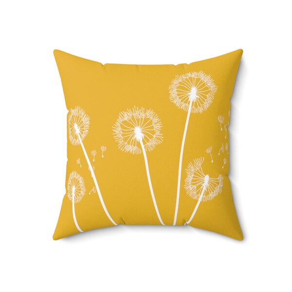 Dandelion, Yellow Square Pillow, removable cover, wildflowers, mother's day, summer garden