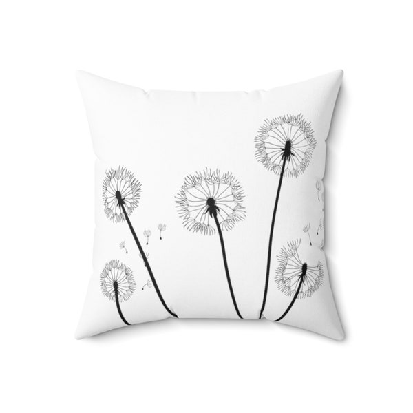 Dandelions White Square Pillow, removable cover, garden wildflowers mother's day, thoughtful gift