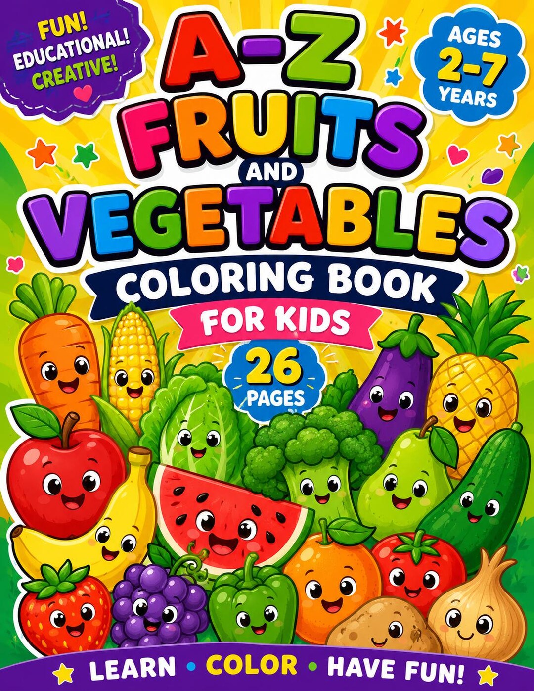 A-Z Fruits and Vegetables Coloring Book for Kids | Toddler Alphabet ...